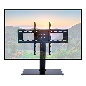 rissachi tv stand for table with glass base  adjustable tv table stand for 32-55 inch led lcd amp smart tvs  strong replacement stand for home amp office setup