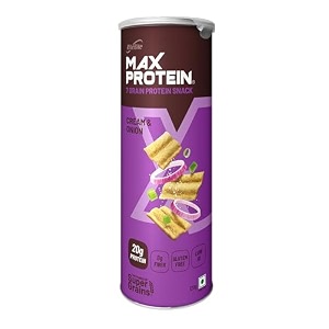 ritebite max protein chips cream amp onion  with 20g protein 8g fiber low gi gluten free made with sorghum quinoa oats ragi  no preservatives 100 vegetarian healthy protein snack 120g