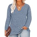 RITERA Plus Size V Neck Tops for Women Long Sleeve Side Split Lightweight Knitwear Solid Color Loose Casual Tunic Top XL-5XL