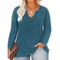 RITERA Plus Size V Neck Tops for Women Long Sleeve Side Split Lightweight Knitwear Solid Color Loose Casual Tunic Top XL-5XL