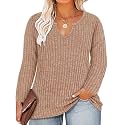 RITERA Plus Size V Neck Tops for Women Long Sleeve Side Split Lightweight Knitwear Solid Color Loose Casual Tunic Top XL-5XL