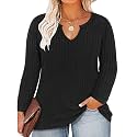 RITERA Plus Size V Neck Tops for Women Long Sleeve Side Split Lightweight Knitwear Solid Color Loose Casual Tunic Top XL-5XL