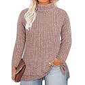 RITERA Plus Size V Neck Tops for Women Long Sleeve Side Split Lightweight Knitwear Solid Color Loose Casual Tunic Top XL-5XL