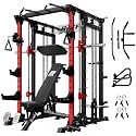 RitFit Buffalo Smith Machine, Power cage with LAT-Pull Down System &amp; Cable Crossover System, All-in-One Squat Rack for Home Gym, Power Rack