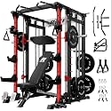 RitFit Buffalo Smith Machine, Power cage with LAT-Pull Down System &amp; Cable Crossover System, All-in-One Squat Rack for Home Gym, Power Rack