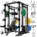 RitFit Buffalo Smith Machine, Power cage with LAT-Pull Down System &amp; Cable Crossover System, All-in-One Squat Rack for Home Gym, Power Rack