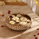 RITUALISTIC Vrinda Handcarved Wooden Urli Bowl (11.5 inches) | Mango Wood with Floral Sacred Carving &amp; Detachable Legs | Floating Candles, Flowers &amp; Festive Décor | Diwali Housewarming Premium Gift