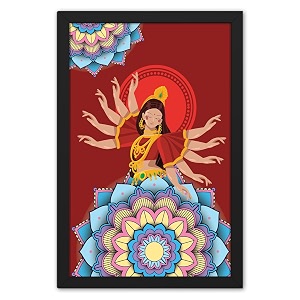 ritwika39s abstract wall art of durga and mandala with frame for home and office decor  size - 95 inch x 135 inches  multi colored  digital painting set of 1