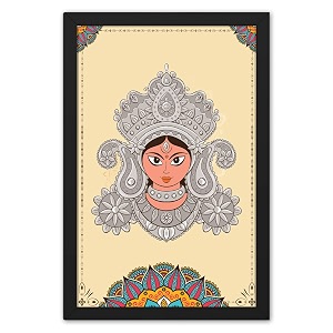 ritwika39s abstract wall art of calm goddess durga face painting with frame for home and office decor  size 135 x 195 in set of 1 multi colour