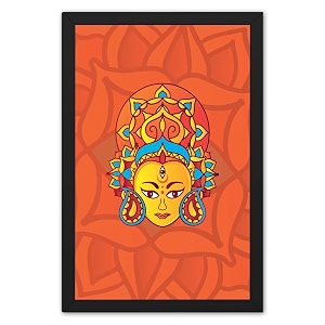 ritwika39s abstract wall art of goddess three eyed durga face painting with frame for home and office decor  size 95 x 135 in set of 1 multi colour