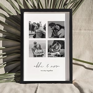ritwika39s wall art of personalized 4 photo collage and custom message painting in black frame printed on premium glossy paper with acrylic glass black amp white size 135 x 95 in set of 1