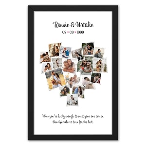 ritwika39s wall art of personalized heart shaped photo collage amp custom name message date painting in black frame set of 1 with glass multicolor 95 x 135 in