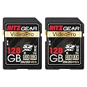 Ritz Gear 128GB High-Speed SDXC UHS-II SD Card, C10, U3, V90, Full-HD &amp; 8K Memory Card for DSLR, Cinema-Quality Video Cameras (2 Pack)