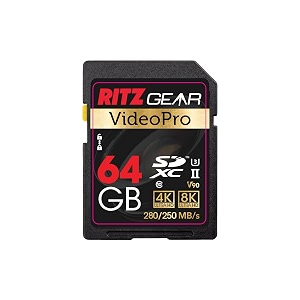 ritz gear sd card uhs-ii 64gb sdxc memory card u3 v90 a1 extreme performance professional sd-card r 280mbs 250mbs w for advanced dslrwell-suited for video including 4k8k 3d full hd video