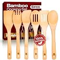 Riveira Bamboo Cooking Spoons 6-Piece – Wooden Cooking Utensils Set with Wooden Spoons for Cooking &amp; Spatulas Wooden Utensil Sets – Premium Kitchen Utensils Set – Durable First Apartment Essentials