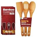 Riveira Bamboo Wooden Spoons for Cooking 3-Piece, Apartment Essentials Wood Spatula Spoon Nonstick Kitchen Utensil Set Premium Quality Housewarming Gifts for Everyday Use