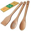 Riveira Cherry Wooden Spoons for Cooking Set of 3 – Natural Cherry Wooden Cooking Utensils, Wooden Spatula, Wooden Spoon - Premium Quality Utensil Set for Non-Toxic Cooking