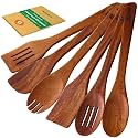 Riveira Walnut Wooden Spoons for Cooking Set of 6 – Natural Walnut Wooden Cooking Utensils, Spatula, Spoon - Premium Quality Utensil Set for Non-Toxic Cooking