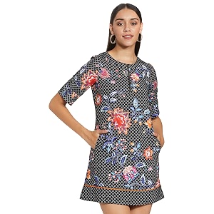 RIVER Designer Printed Dress with Print Blocking