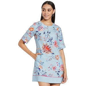 RIVER Designer Printed Dress with Print Blocking