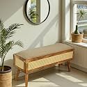 Riviera Cane Storage Bench | Solid Acacia Wood Entryway Seating with Cushion & Rattan Storage Box | Natural Finish Wooden Hallway & Living Room Furniture | 104 x 36 x 48 cm