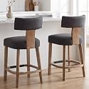 RIVOVA 26” Bar Stools Set of 2 Counter Height Bar Stools Modern Kitchen Bar Stools with Back and Solid Wood Legs, Farmhouse Upholstered Island Stools Countertop Bar Chairs, Charcoal