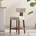 RIVOVA 26” Counter Stool Counter Height Bar Stools Modern Kitchen Bar Stools with Back and Solid Wood Legs, Farmhouse Upholstered Linen Island Stools Countertop Bar Chairs, Beige