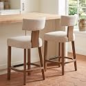 RIVOVA 26” Counter Stools Set of 2 Counter Height Bar Stools Modern Kitchen Bar Stools with Back and Solid Wood Legs, Farmhouse Upholstered Linen Island Stools Countertop Bar Chairs, Beige