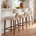 RIVOVA 26” Counter Stools Set of 3 Counter Height Bar Stools Modern Kitchen Bar Stools with Back and Solid Wood Legs, Farmhouse Upholstered Linen Island Stools Countertop Bar Chairs, Beige