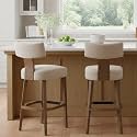 RIVOVA 30” Bar Stools Set of 2 Counter Height Bar Stools Modern Kitchen Bar Stools with Upholstered Back, Farmhouse Upholstered Linen Island Stools Countertop Bar Chairs, Beige
