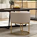 RIVOVA Cream Dining Chair Mid Century Modern Dining Chair with Golden Metal Legs, Linen Upholstered Accent Arm Chair for Dining Room, Kitchen, Vanity, Living Room