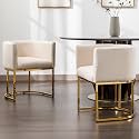 RIVOVA Cream Dining Chairs Set of 2 Mid Century Modern Dining Chairs with Golden Metal Legs, Linen Upholstered Accent Arm Chairs for Dining Room, Kitchen, Vanity, Living Room