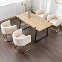 RIVOVA Cream Dining Chairs Set of 4 Mid Century Modern Dining Chairs with Golden Metal Legs, Linen Upholstered Accent Arm Chairs for Dining Room, Kitchen, Vanity, Living Room