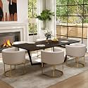 RIVOVA Cream Dining Chairs Set of 6 Mid Century Modern Dining Chairs with Golden Metal Legs, Linen Upholstered Accent Arm Chairs for Dining Room, Kitchen, Vanity, Living Room