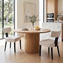 RIVOVA Mid Century Modern Dining Chairs Set of 2 Farmhouse Linen Fabric Upholstered Dining Room Chairs Kitchen Chairs with Curved Backrest Black Wood Legs, Beige