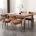 RIVOVA Mid Century Modern Dining Chairs Set of 4, Farmhouse Dining Chairs with Nailhead Trim, Faux Leather Upholstered Dining Room Chairs Kitchen Chairs with Wood Legs, Brown