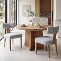 RIVOVA Mid Century Modern Dining Chairs Set of 2 Farmhouse Linen Fabric Upholstered Dining Room Chairs Kitchen Chairs with Curved Backrest Wood Legs, Grey