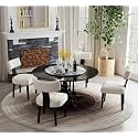 RIVOVA Mid Century Modern Dining Chairs Set of 4 Farmhouse Linen Fabric Upholstered Dining Room Chairs Kitchen Chairs with Curved Backrest Black Wood Legs, Beige
