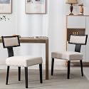 RIVOVA Mid Century Modern Dining Chairs Set of 2 Linen Fabric Upholstered Kitchen Side Chairs with Nailhead Trim, Modern Kitchen Armless Solid Wood Dining Chairs, Beige