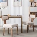 RIVOVA Mid Century Modern Dining Chairs Set of 2 Linen Fabric Upholstered Kitchen Side Chairs with Nailhead Trim, Modern Kitchen Armless Solid Wood Dining Chairs, Beige