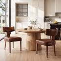 RIVOVA Mid Century Modern Dining Chairs Set of 2 PU Leather Upholstered Side Chairs, Modern Kitchen Armless Parson Chairs Solid Wood Dining Chairs, Brown