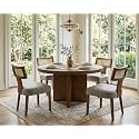 RIVOVA Modern Dining Chairs, Set of 4 - Rattan Back, Pu Leather Upholstered, Kitchen Chairs with Solid Wood Frame, Grey