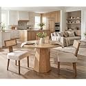 RIVOVA Rattan Dining Chairs Set of 2, Modern Dining Chairs, Kitchen Dining Room Chair, Curved Cane Back Upholstered Linen Fabric Dining Chair with Wood Frame, Beige