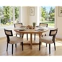 RIVOVA Rattan Dining Chairs Set of 4, Modern Dining Chair, Kitchen Dining Room Chair, Curved Cane Back Upholstered Linen Fabric Dining Chairs with Black Wood Frame, Beige