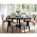 RIVOVA Rattan Dining Chairs Set of 6, Modern Dining Chair Kitchen Dining Room Chair, Curved Cane Back Upholstered Linen Fabric Dining Chair with Black Wood Frame, Beige