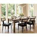 RIVOVA Rattan Dining Chairs Set of 6, Mid-Century Modern Dining Chairs, Kitchen Dining Room Chairs, Curved Cane Back Upholstered PU Leather Dining Chair with Black Wood Frame, Black