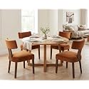 RIVOVA Set of 4 Modern Dining Chairs, Farmhouse Velvet Upholstered Dining Room Chairs Kitchen Chairs Side Armless Chairs with Curved Backrest Wood Legs, Yellow Brown