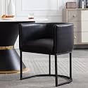 RIVOVA Upholstered Dining Chair, Modern Barrel Side Armchair Upholstered Dining Room Chairs Comfy Armchair Kitchen Side Chair for Living Room, Black PU Leather