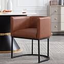 RIVOVA Upholstered Dining Chair, Modern Barrel Side Armchair Upholstered Dining Room Chairs Comfy Armchair Kitchen Side Chair for Living Room, Brown PU Leather