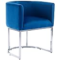 RIVOVA Upholstered Dining Chair, Modern Barrel Side Armchair Dining Room Chairs Comfy Armchair Kitchen Side Chair with Chrome Metal Legs, Blue Velvet